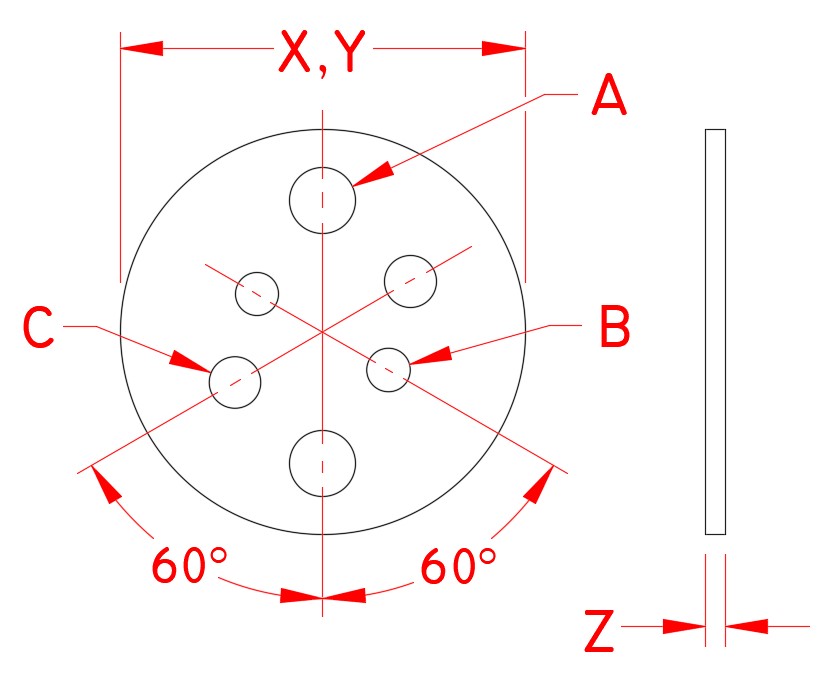 Stainless Steel Universal Backing Plate, S3712-0005, Line Drawing